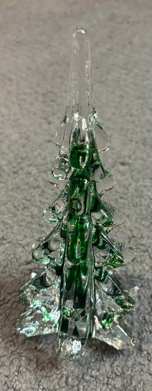 Vintage Murano Style Glass Crystal Green Ribbon Christmas Tree 8.5”
