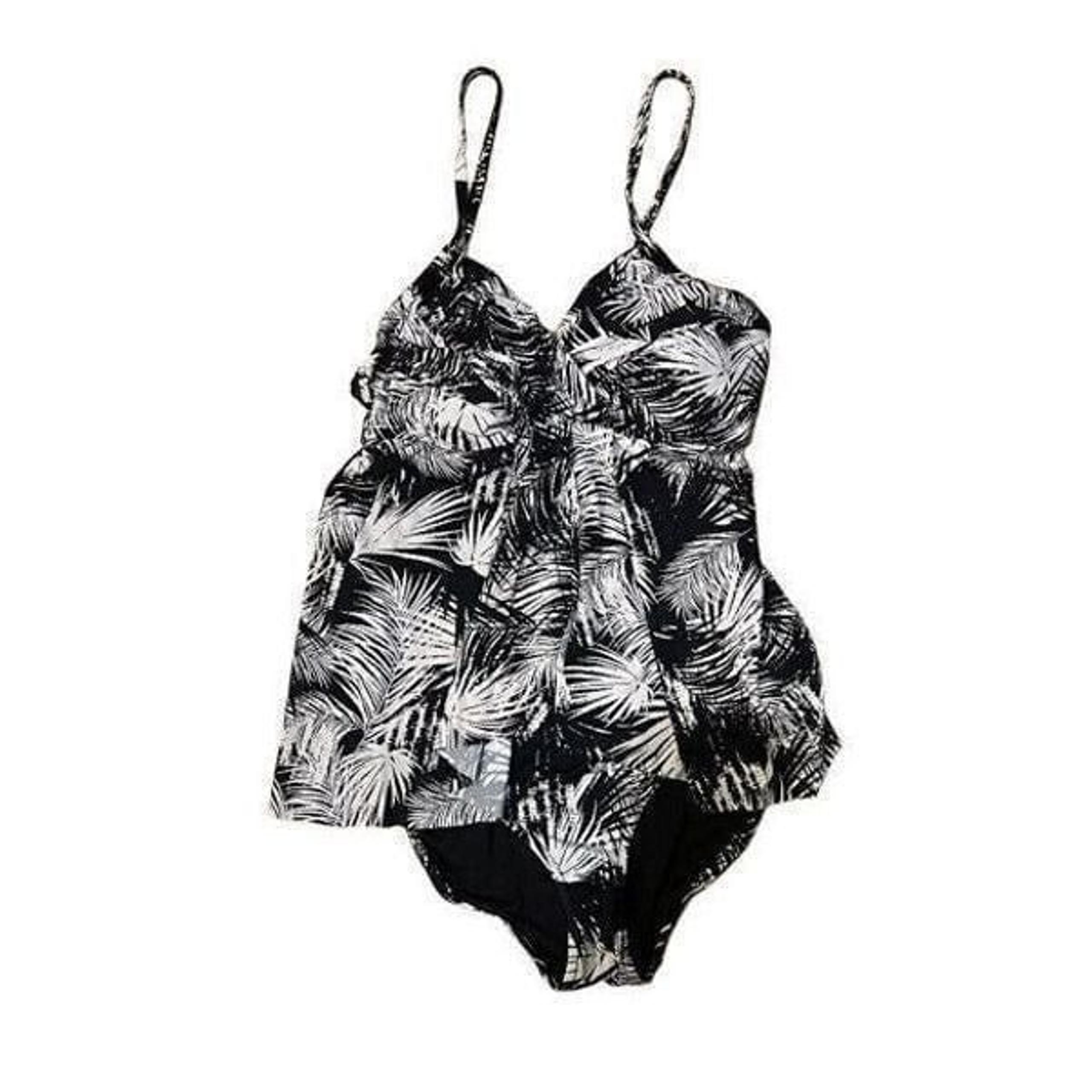 Garnet Hill One Piece Swimsuit Size 4 MidnightPalm Leaf Ruched Front Swimwear