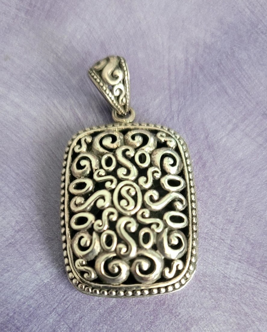 Sterling Silver Rectangular Scroll Bali Pendant