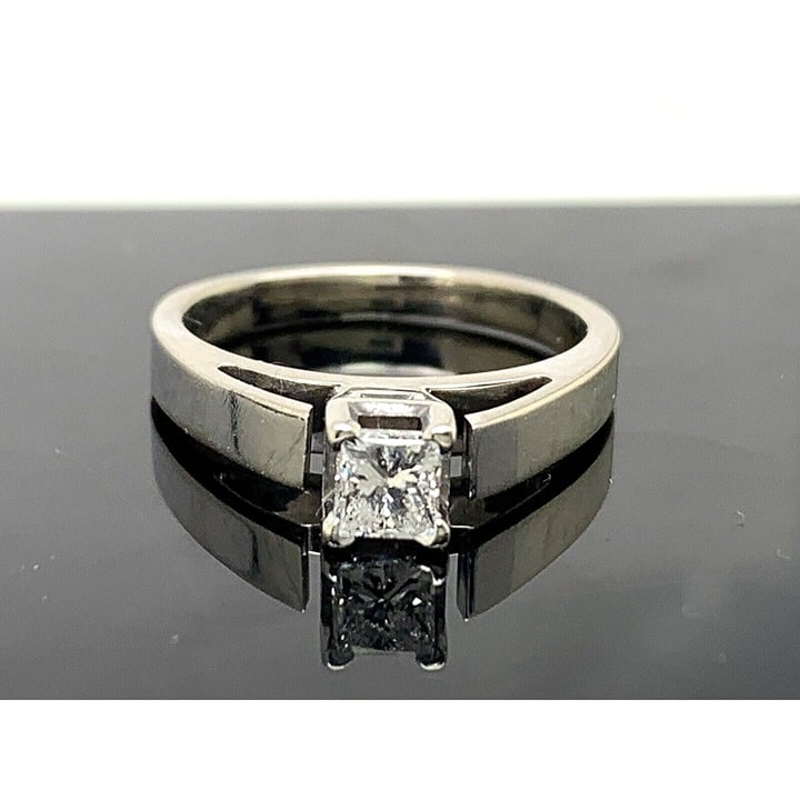 Engagement Ring 0.30ct Diamond Princess Solitaire 14k White Gold Women Size 4.5
