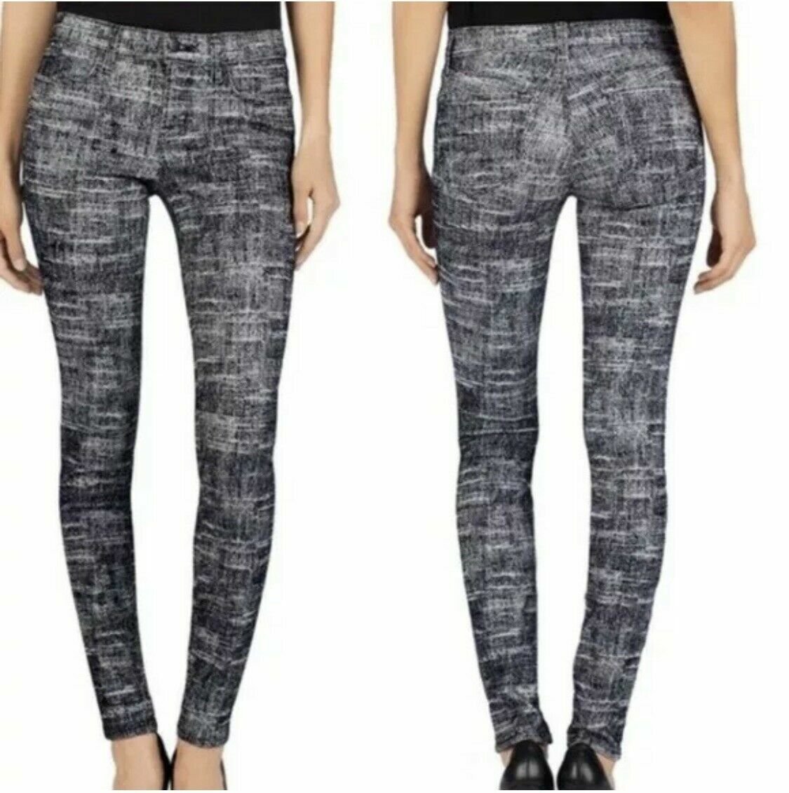J Brand Black White Static Fog Print Super Skinny Jeans Pants size 26 224.00