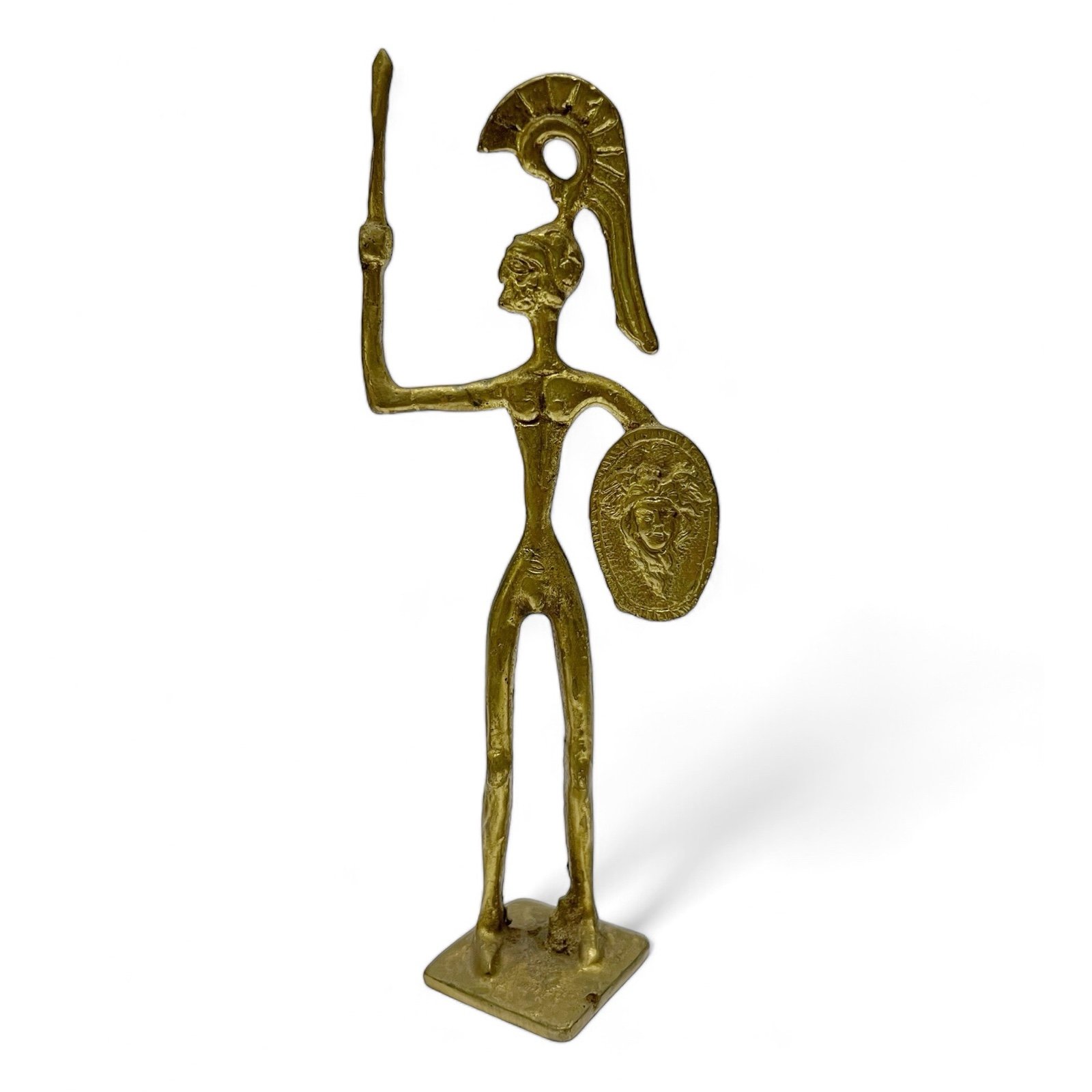 Vintage Brass Etruscan Ancient Greek Roman Soldier Statute Medusa Shield Sword