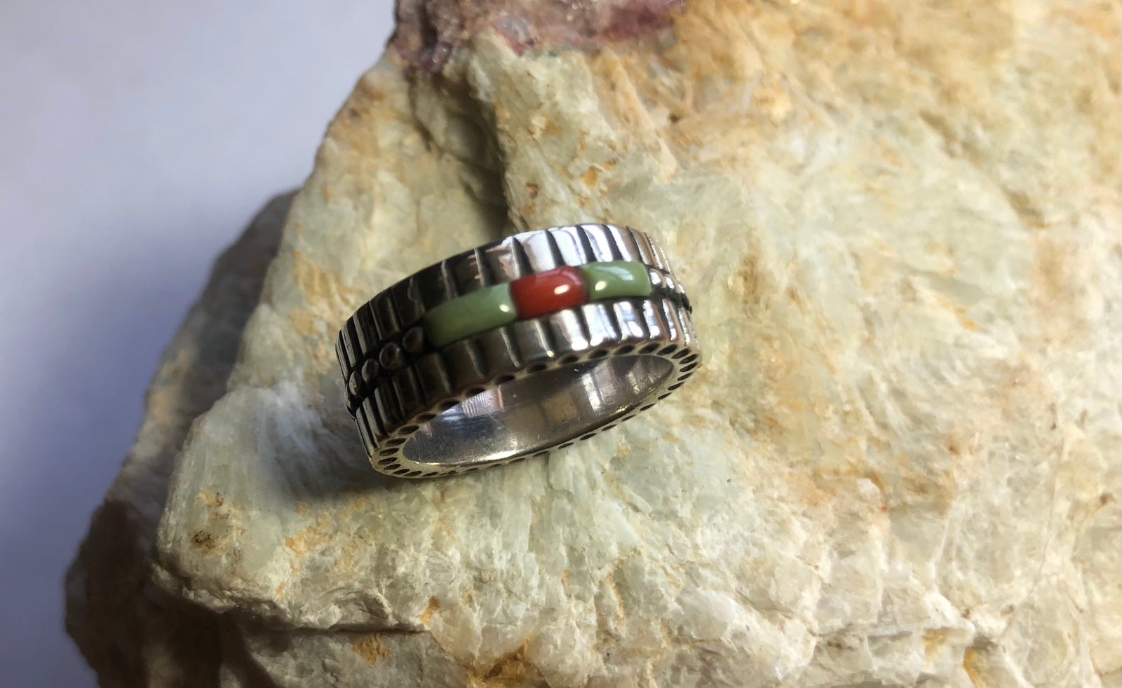 Vintage Sterling Silver Native Ring PB 925 Size 7 1/2