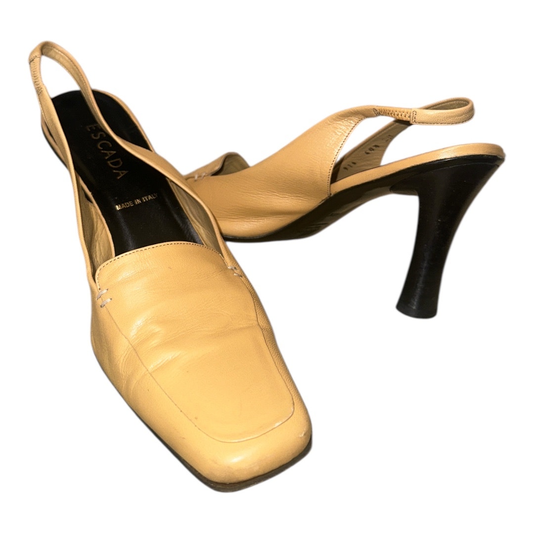 Escada Mustard Yellow Leather Slingback Heels Pumps Size 40.5 US 9.5