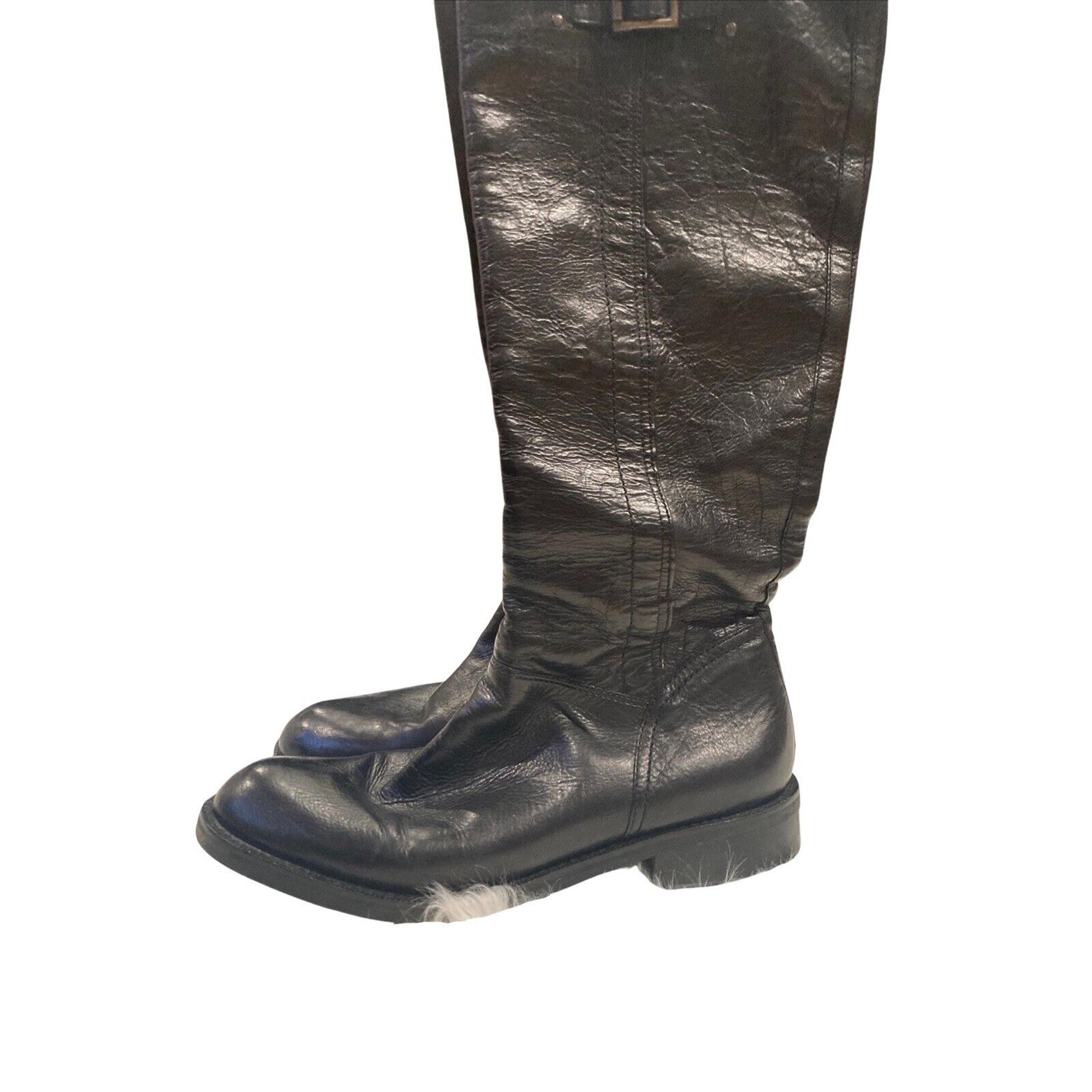 Enzo Angiolini Women's Black Leather Mid Calf Boots US Size 6.5 Riding Boot