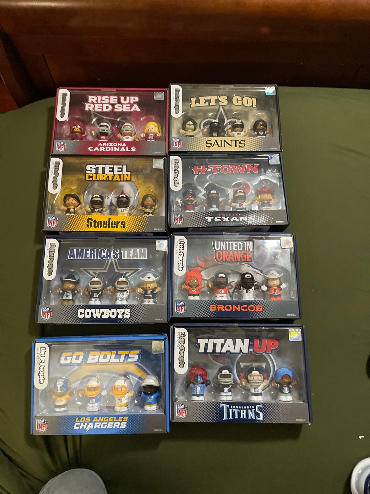 Little People Collector Set of Eight 8 Cowboys, Broncos,Titans, Steelers