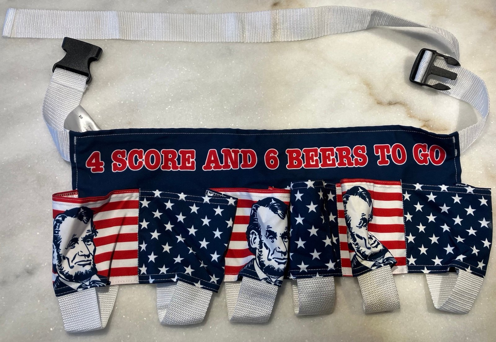 4 Scores and 6 Beers to go USA Patriotic Beer Belt Abe Lincoln 4th Of July Funny