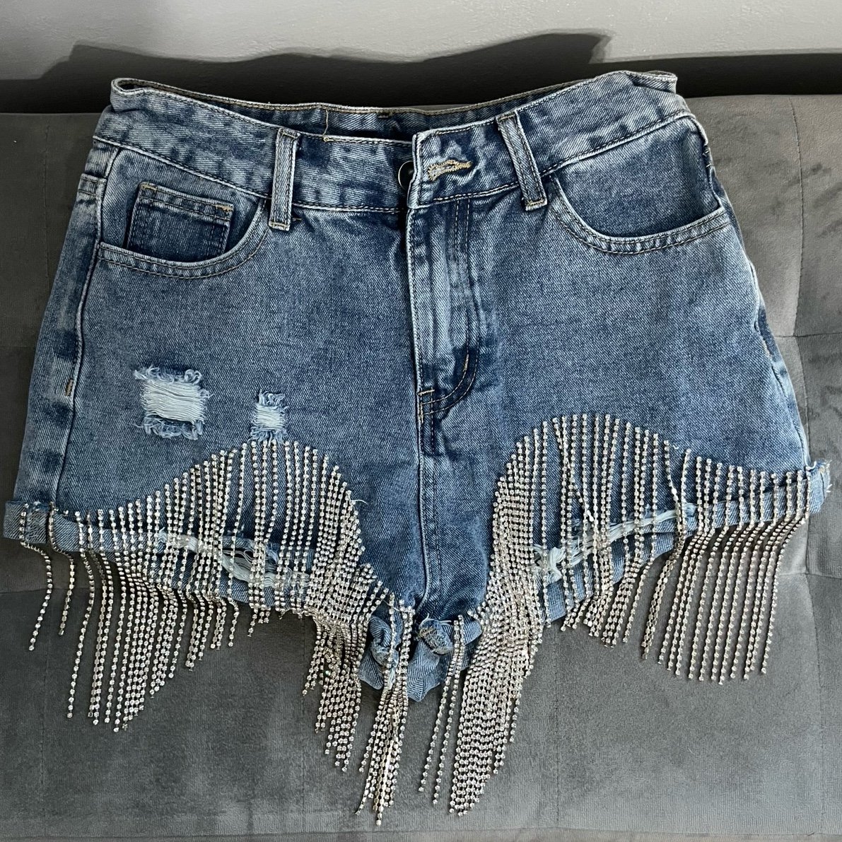 Windsor Rhinestone Fringe Jean Shorts