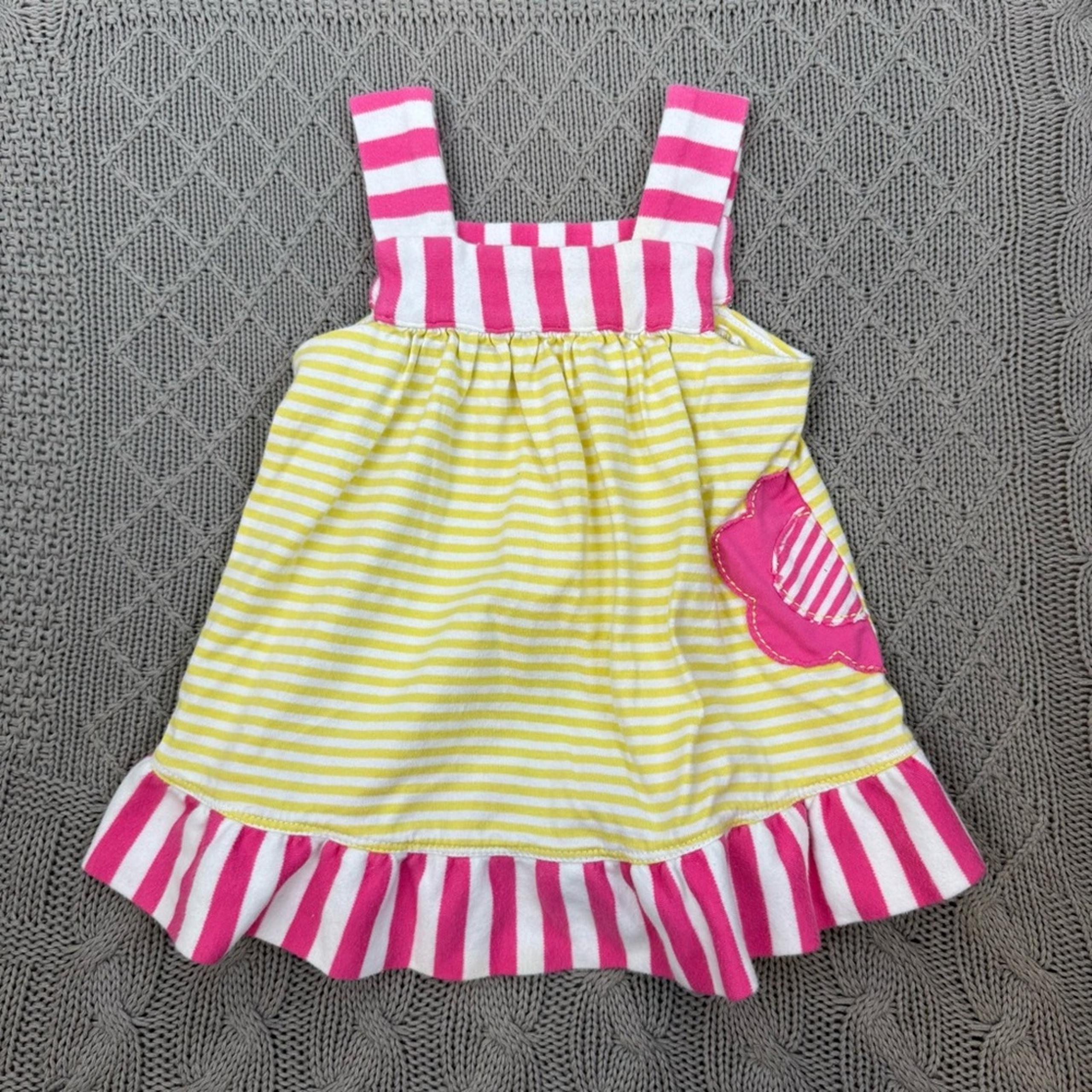 Hanna Andersson Sunny Dress Sunshower ~ Pink and Yellow Striped Dress ~ 3/6M
