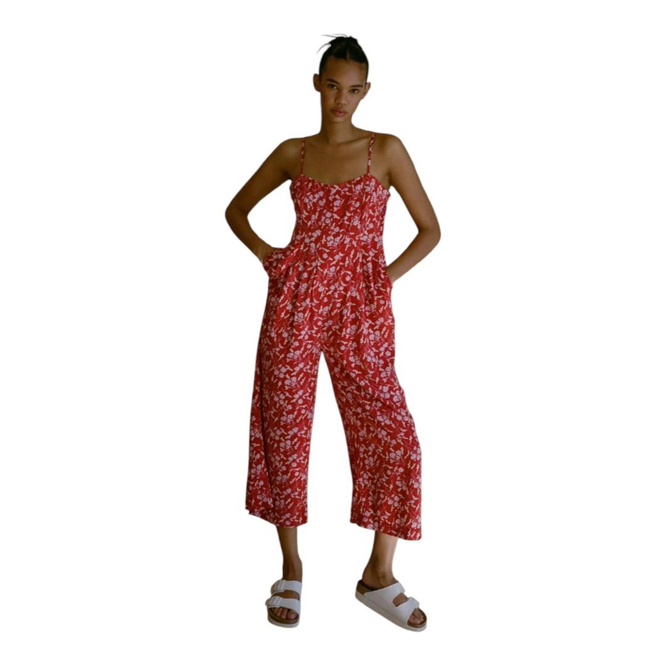 Urban Outfitters Jumpsuit Romper Womens Small Orange Floral Boho Wide Leg