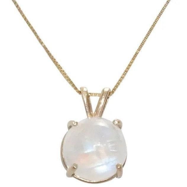 4.35Ct Natural Round Moonstone Circle Lady's Necklace Pendant 14k Yellow Gold