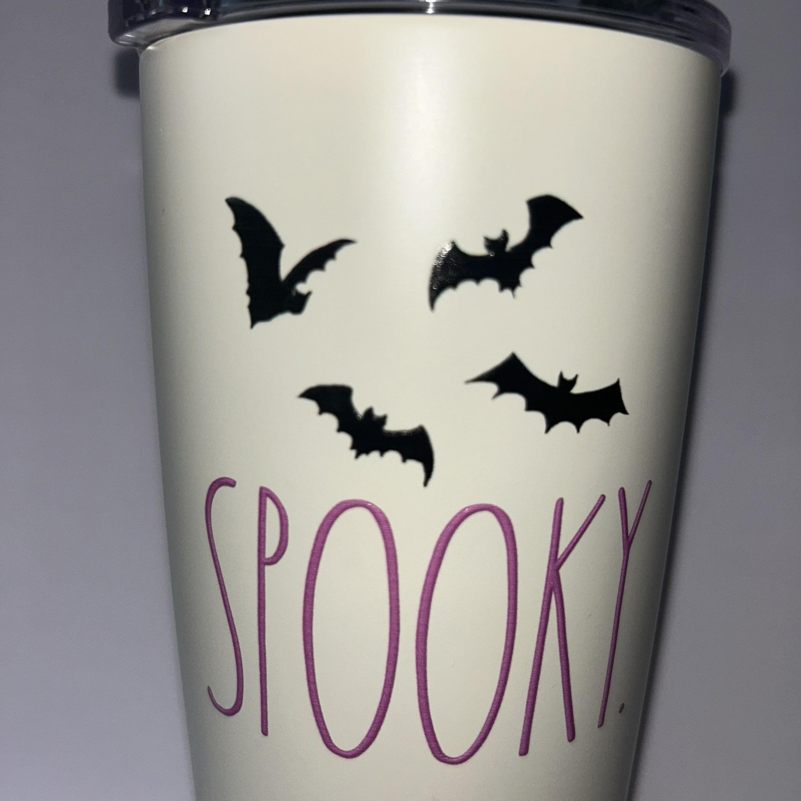 Rae Dunn Halloween Pink " Spooky " White Tumbler Travel Mug Insulated 17oz