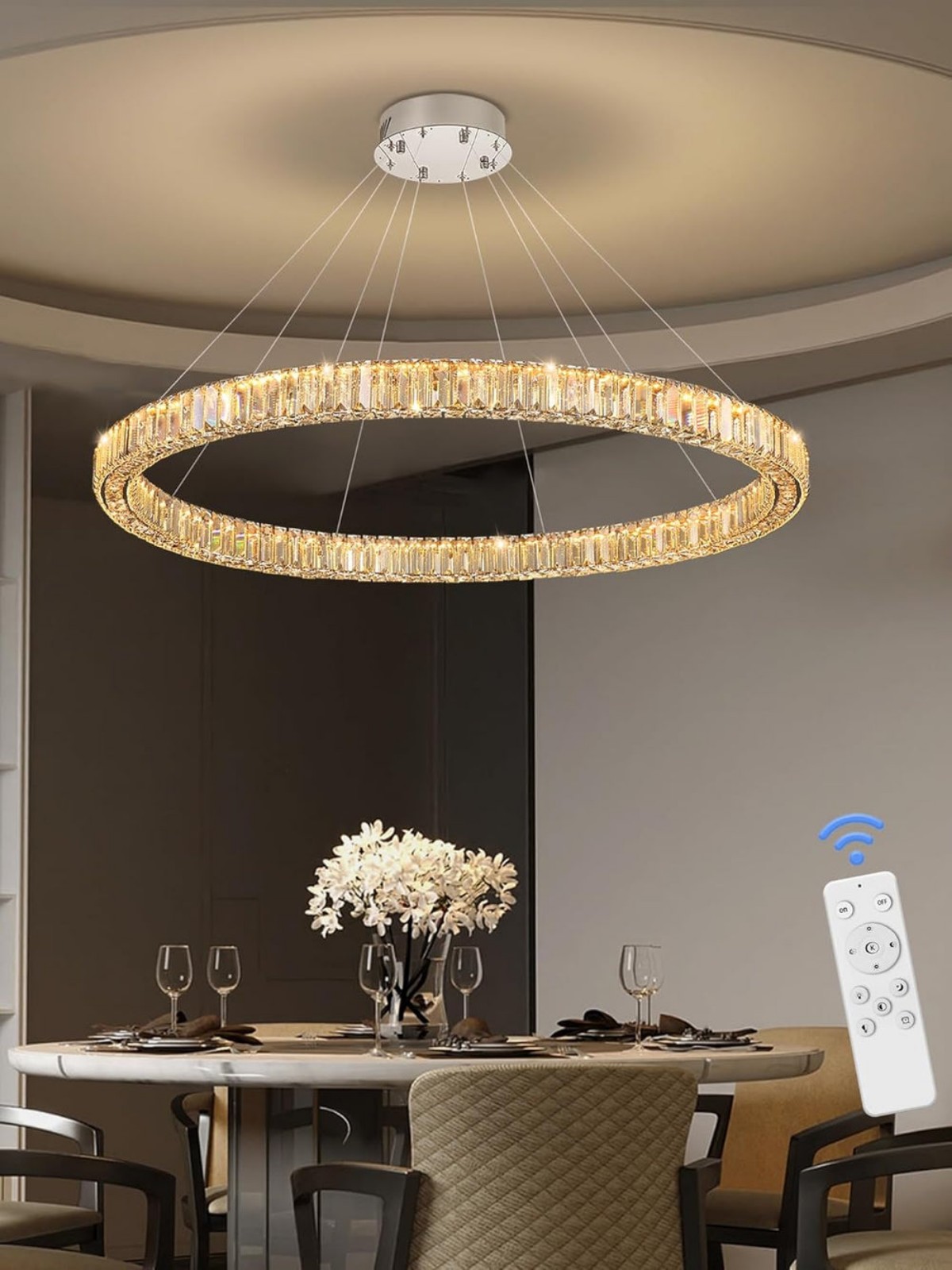 Flashing God W48'' Modern Crystal Chandelier for Living Room Ring Chandelier