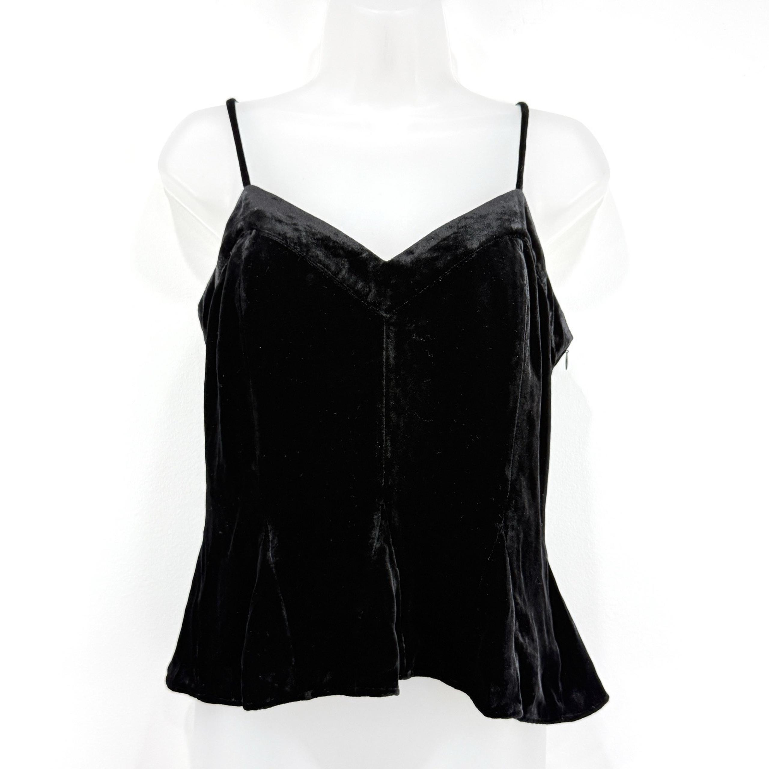 Joie Top Women's 4 Black Velvet Whimsigoth Coquette Silk Blend V Neck Tank