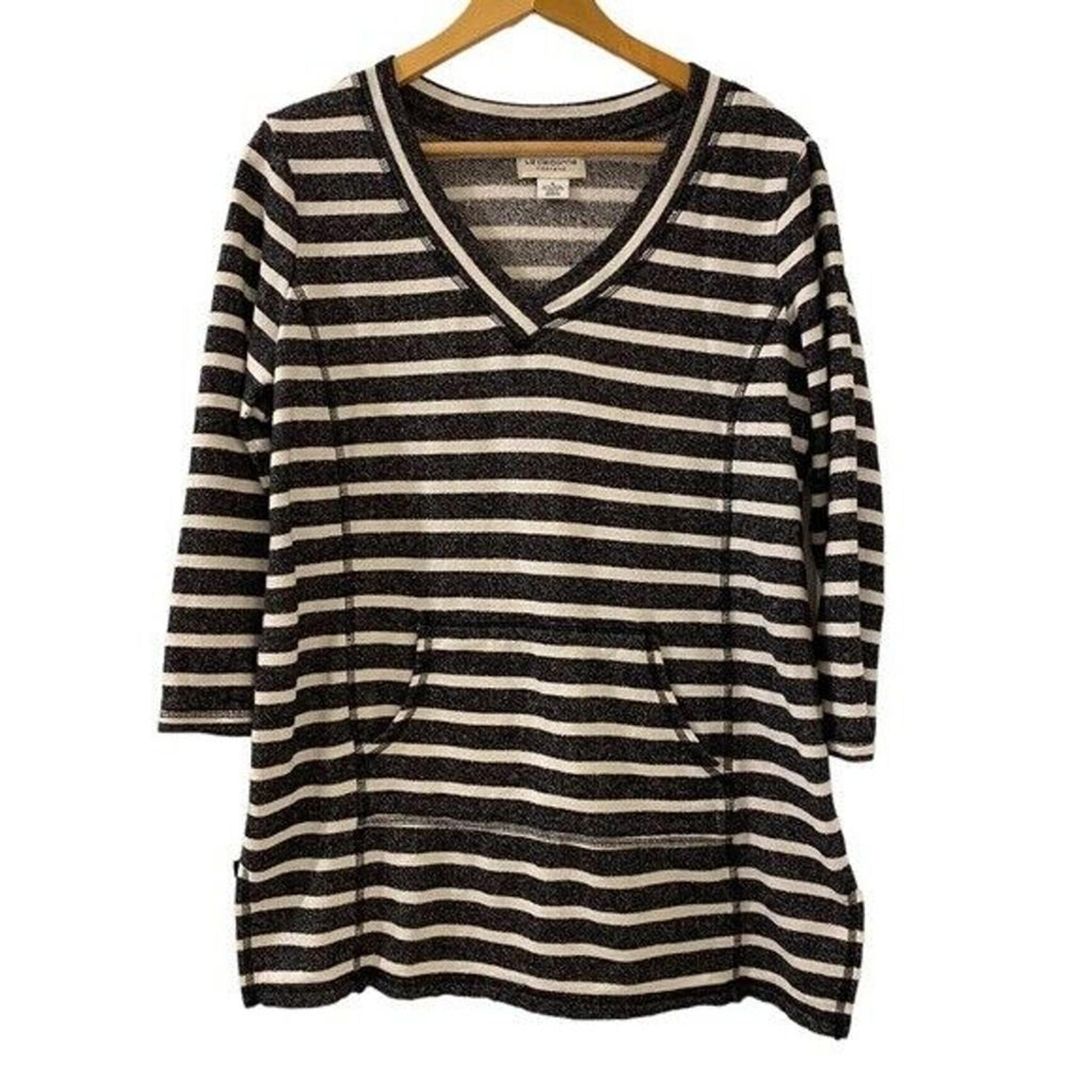 Liz Claiborne Sweater Womens Size Medium Striped Weekend V-Neck 3/4 Sleeve