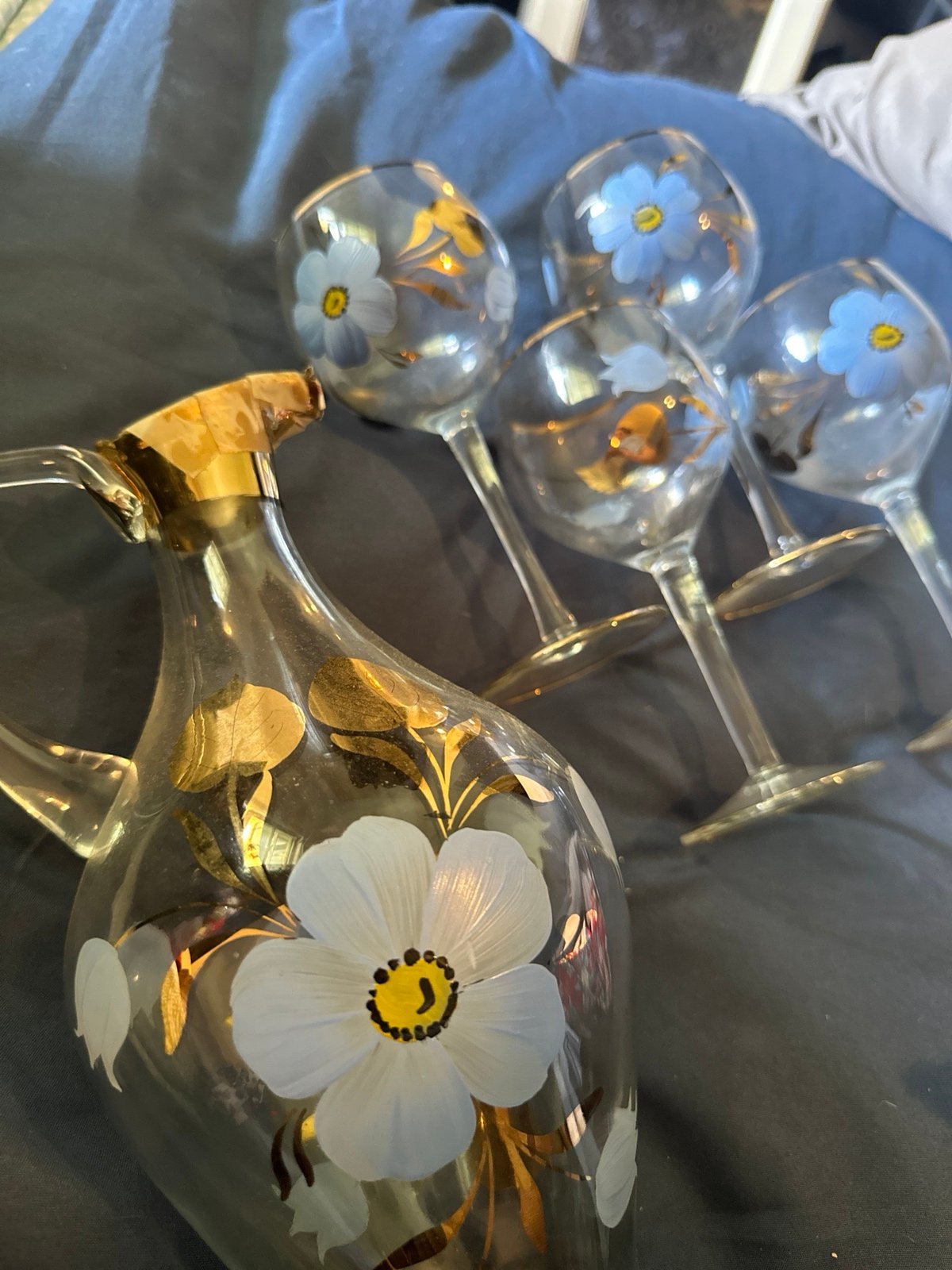 Vintage Hand Blown Glass Romanian Decanter Set
