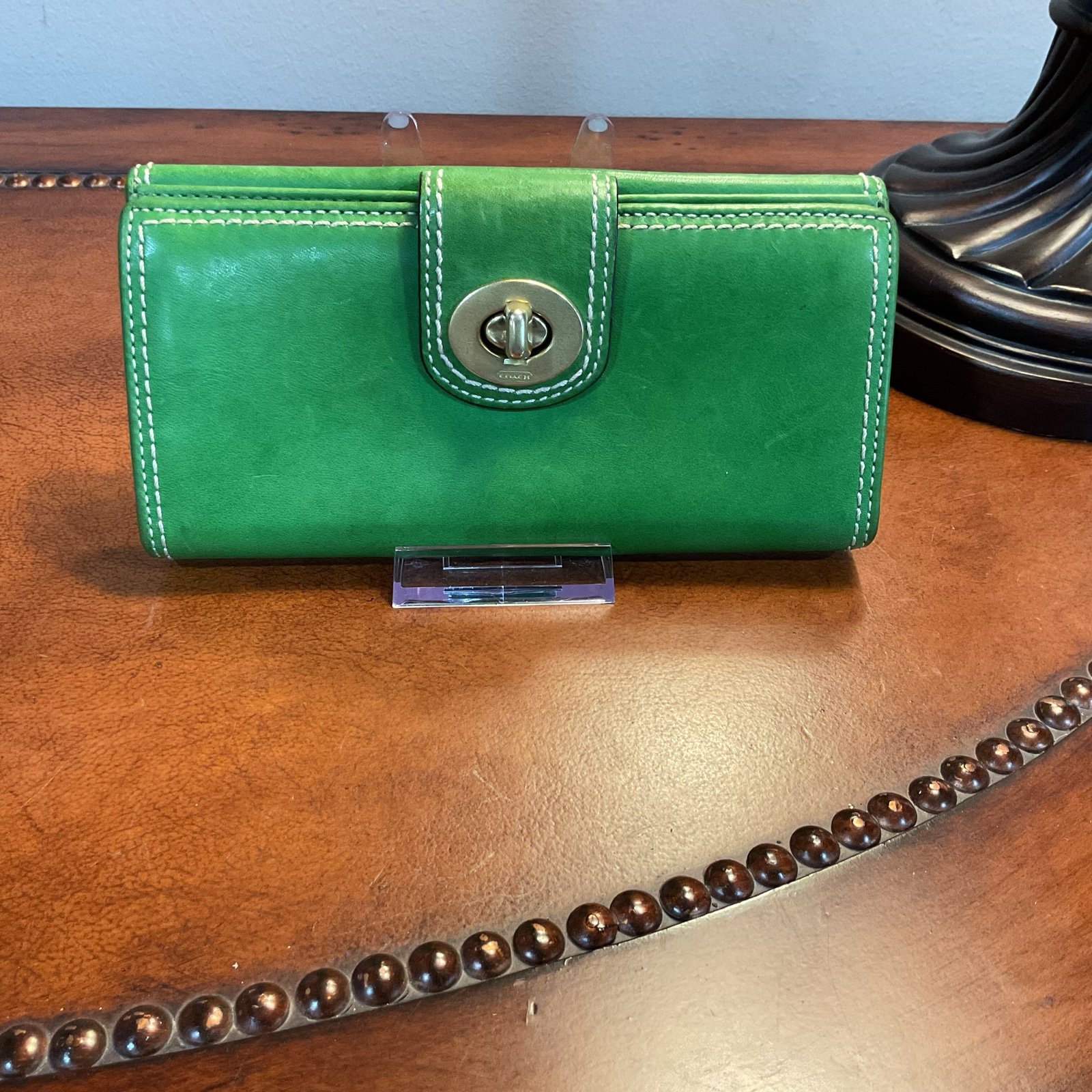 Coach Green Turn Lock Leather Wallet