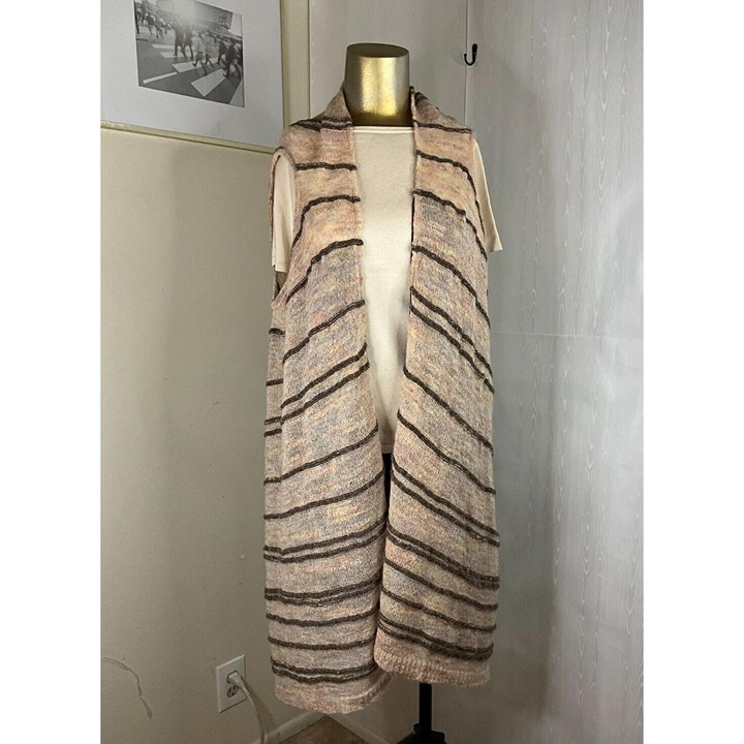Moth Anthropologie Brown Pink Stripe Drape Open Sweater Vest M/L EUC