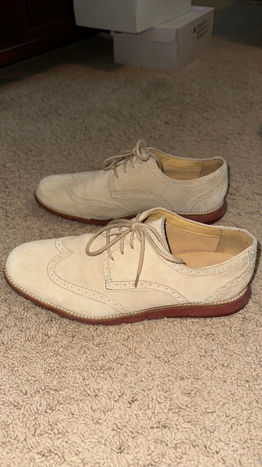 Cole Haan ZeroGrand Oxford Wingtip Cream Tan Suede 9.5 Men's