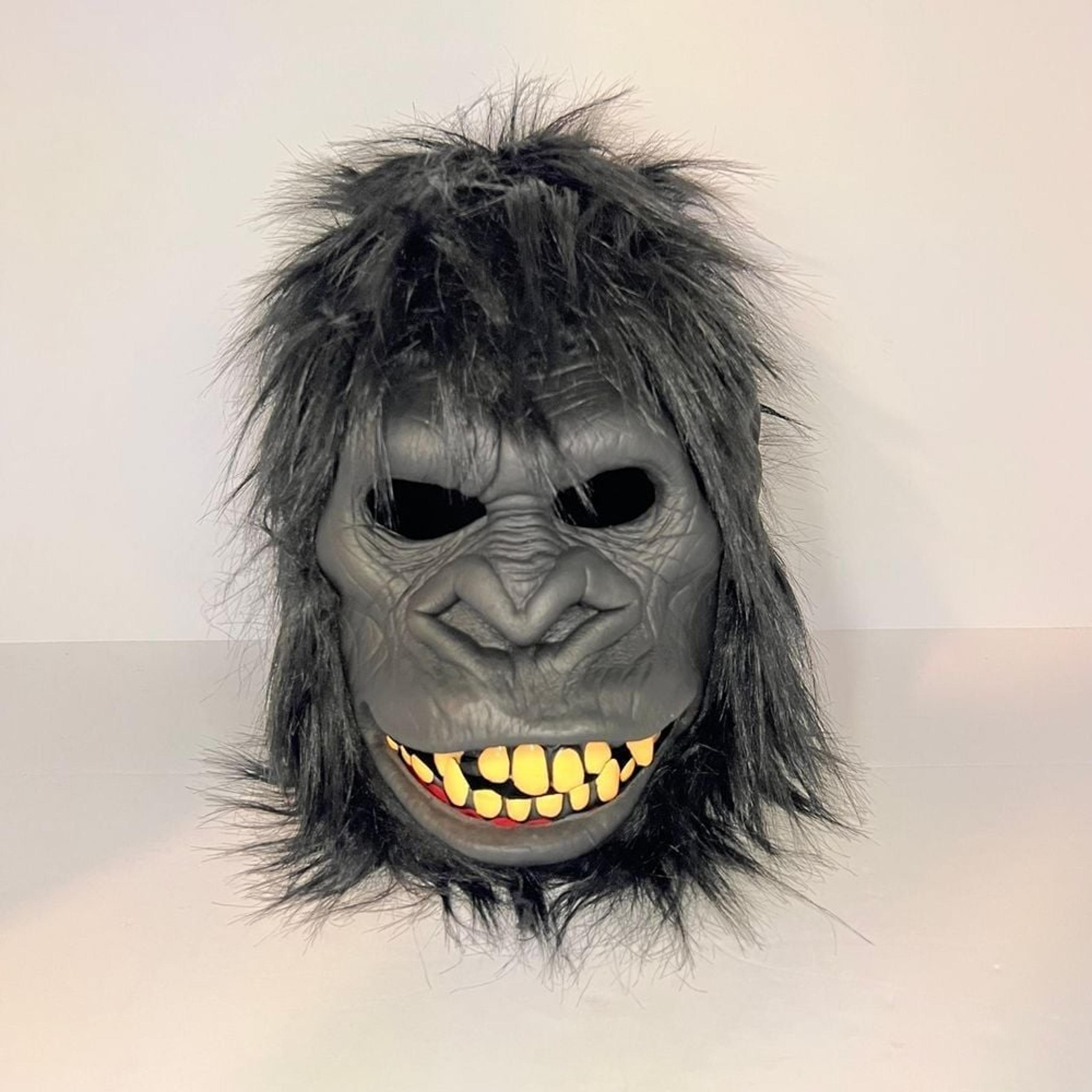 Scary Gorilla Overhead Mask Black Fur and Yellow Teeth Horror Costume Accessory