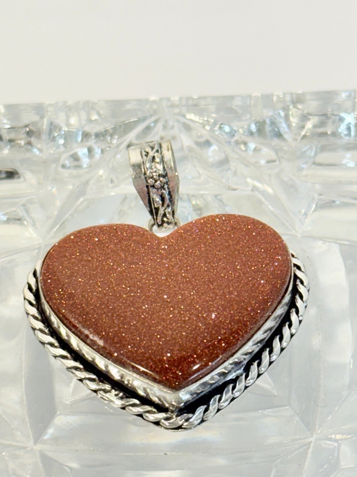 Natural Goldstone Gemstone Heart Pendant In Sterling Silver New
