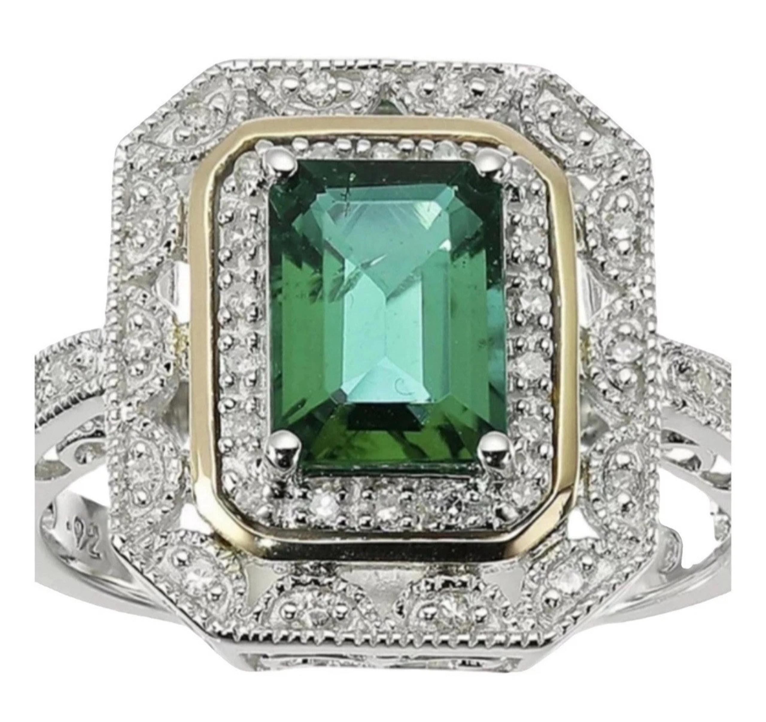 935 Argentium Silver Emerald & Cubic Zirconia New Art Deco Wedding Ring size 10