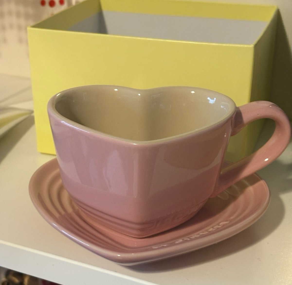 Le Creuset Pink Heart Mug and Saucer