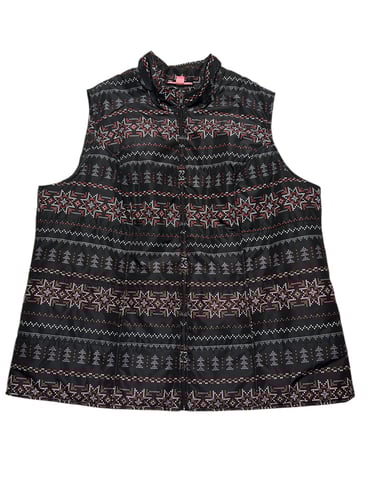 Woman Within Puffer Vest Packable Black Fair Isle Nordic Plus Sz 2X 26/28