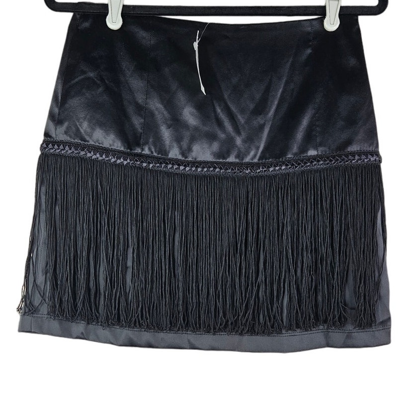 Vintage Y2K Deadstock Cache 2 Black Fringe Mini Skirt Western Boho Cowgirl Rodeo