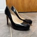 LK Bennett Sledge Black Patent Platform Courts Almond Toe Heels Black EU 39