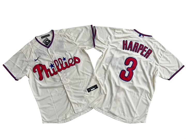 Men's Philadelphia Phillies 3# Bryce Harper Cream Cool Base Jersey Size:XXL