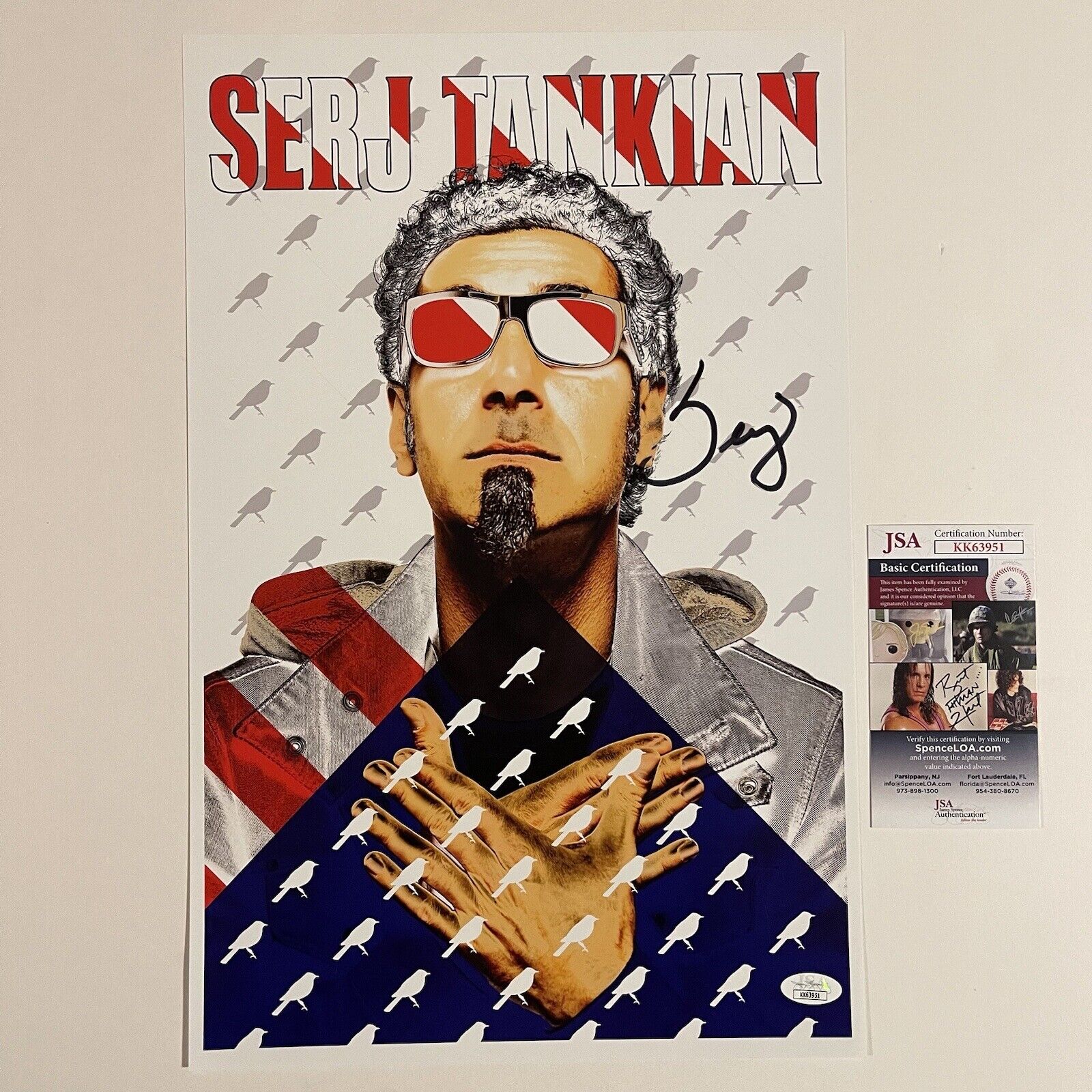 SERJ TANKIAN SYSTEM OF A DOWN SIGNED 11X17 POSTER MEZMERIZE RARE JSA COA