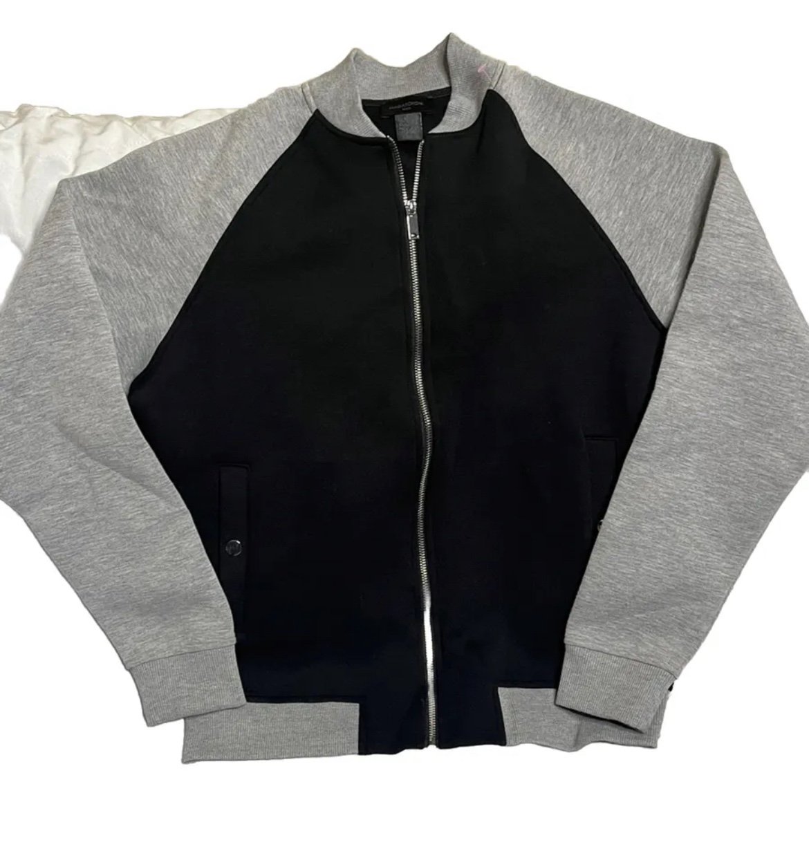 Magaschoni Long Sleeve Knit Bomber Jacket Size Small Grey/black