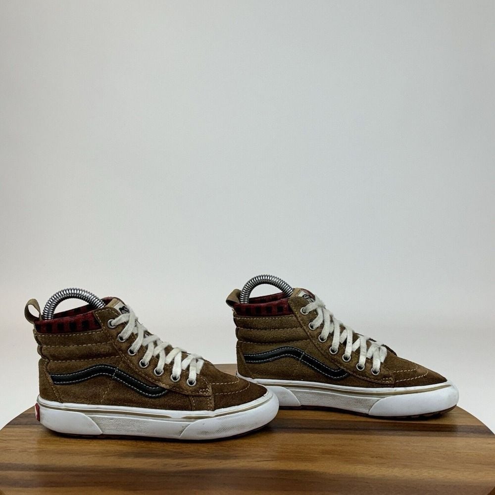 Big Kids Vans Sk8 Hi MTE 1 Brown Leather Plaid Athletic Sneakers Shoes Size 1 Y