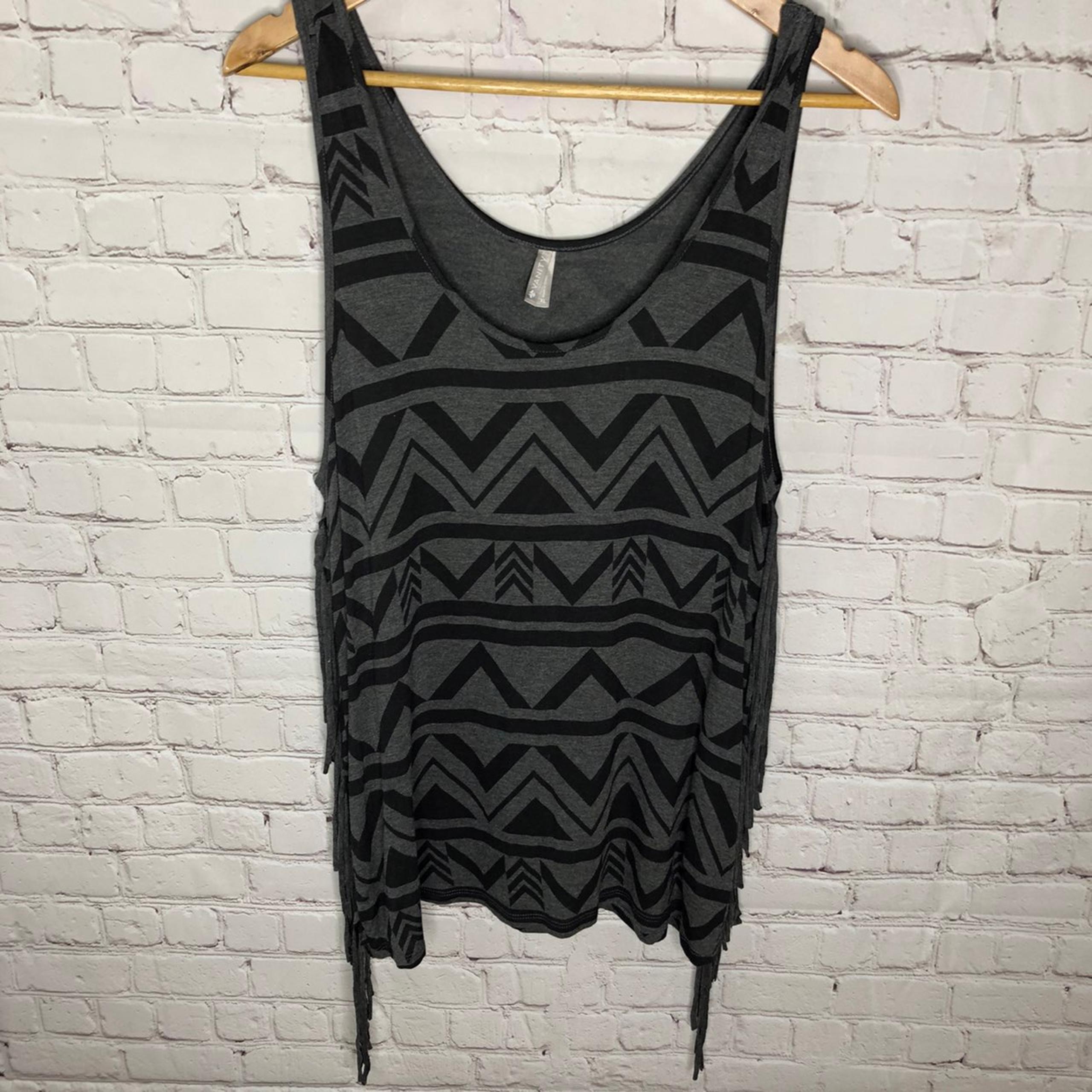 Gray Boho Fringe Tank