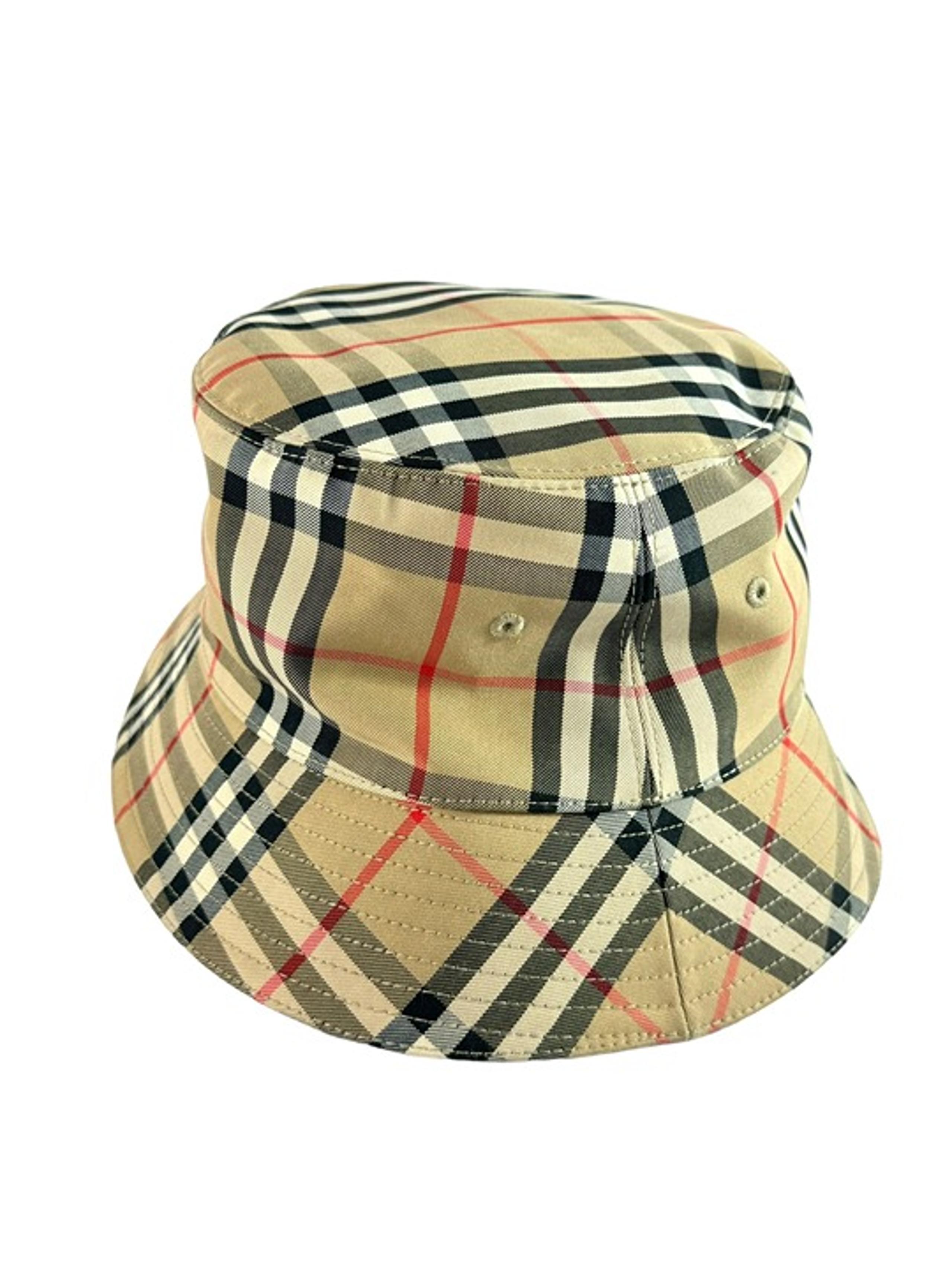 Beige Cotton Nova Check Unisex Bucket Hat Made in Italy Marked as "M" - Burberry