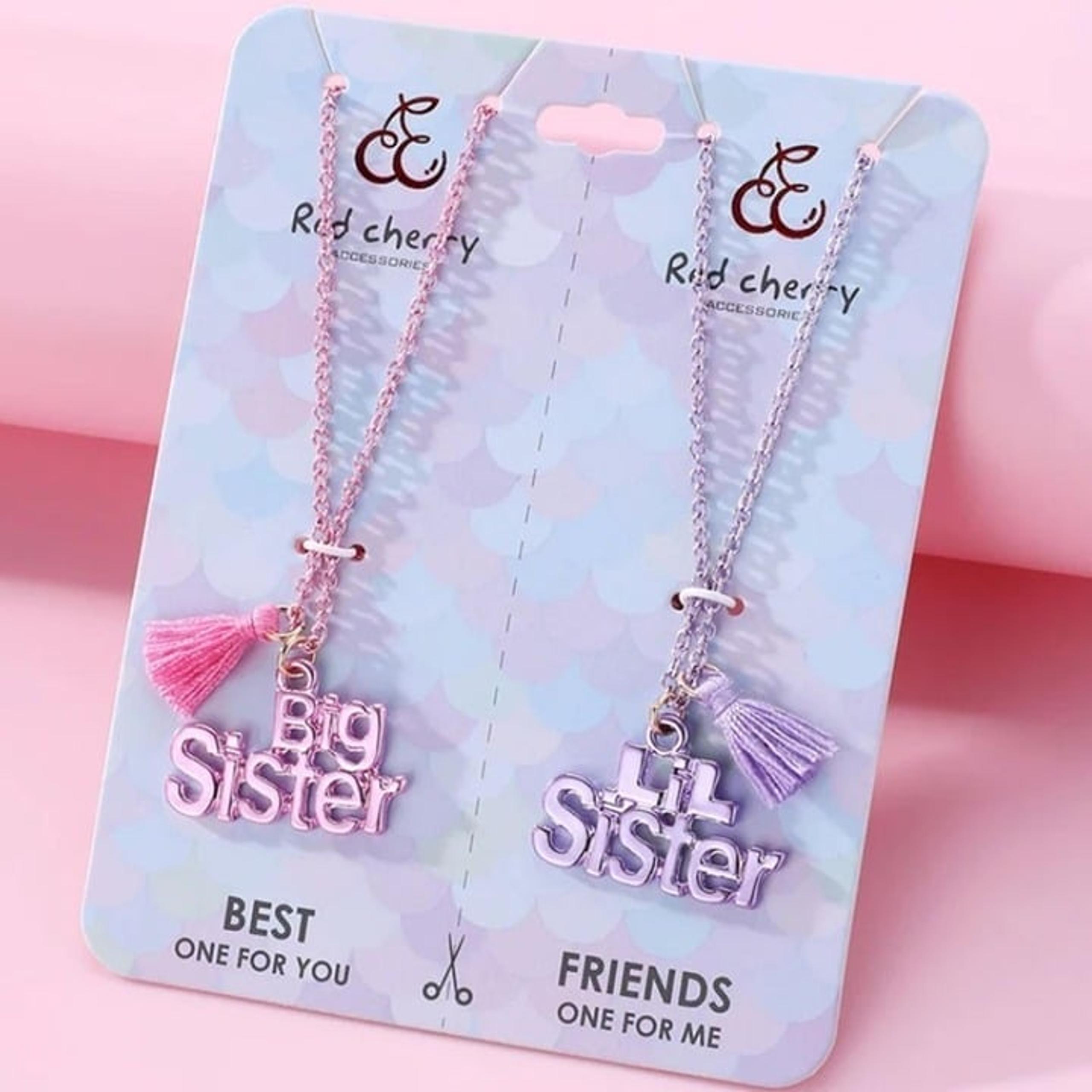 Big Sister Little Sister Matching Necklaces Gift Metallic Purple/Pink & Tassels