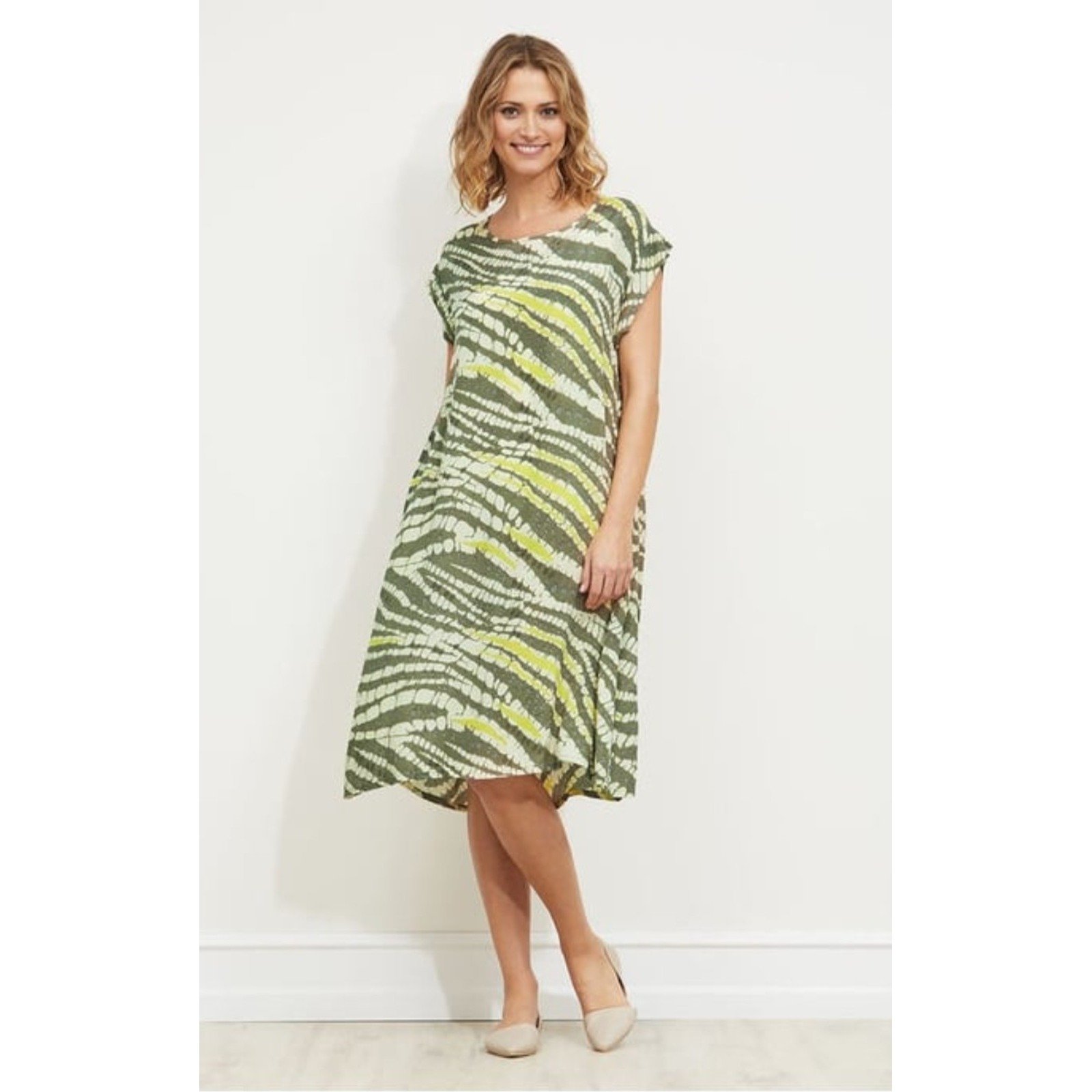 Masai Copenhagen Midi Dress Nan Batik A-Shape Loose Abstract Print L Lagenlook