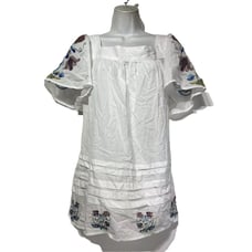 By anthropologie white floral embroidered square neck top Blouse Size S New