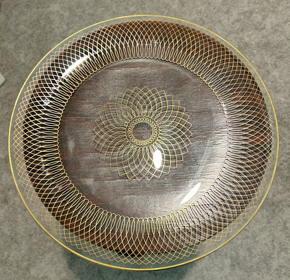 Vintage Coronaglas Clear Gold Glass Tray Platter Denmark Svend Jensen Spirograph