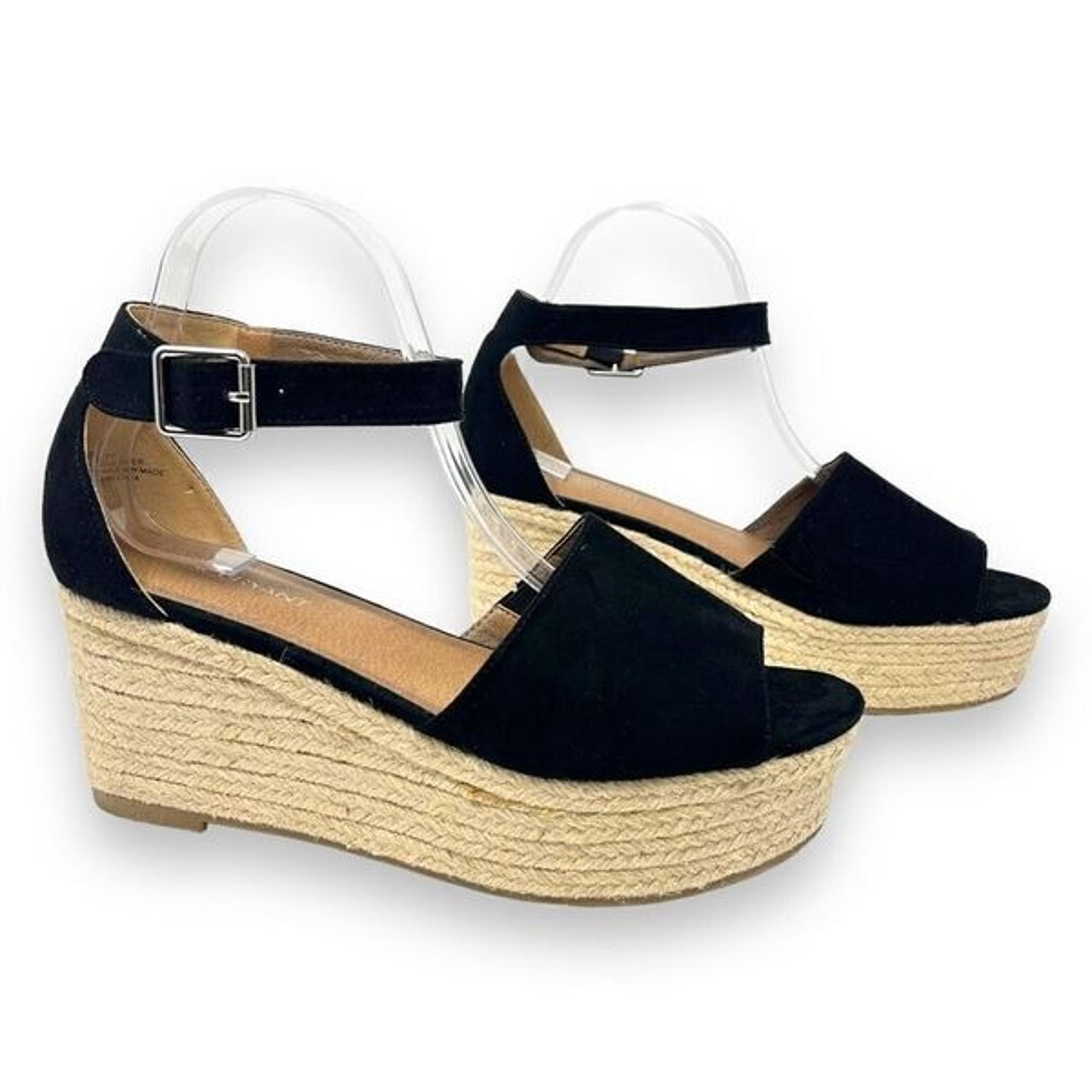 Lane Bryant Black Vegan Suede Espadrille Platform Wedge Wide Width Sandals 9W
