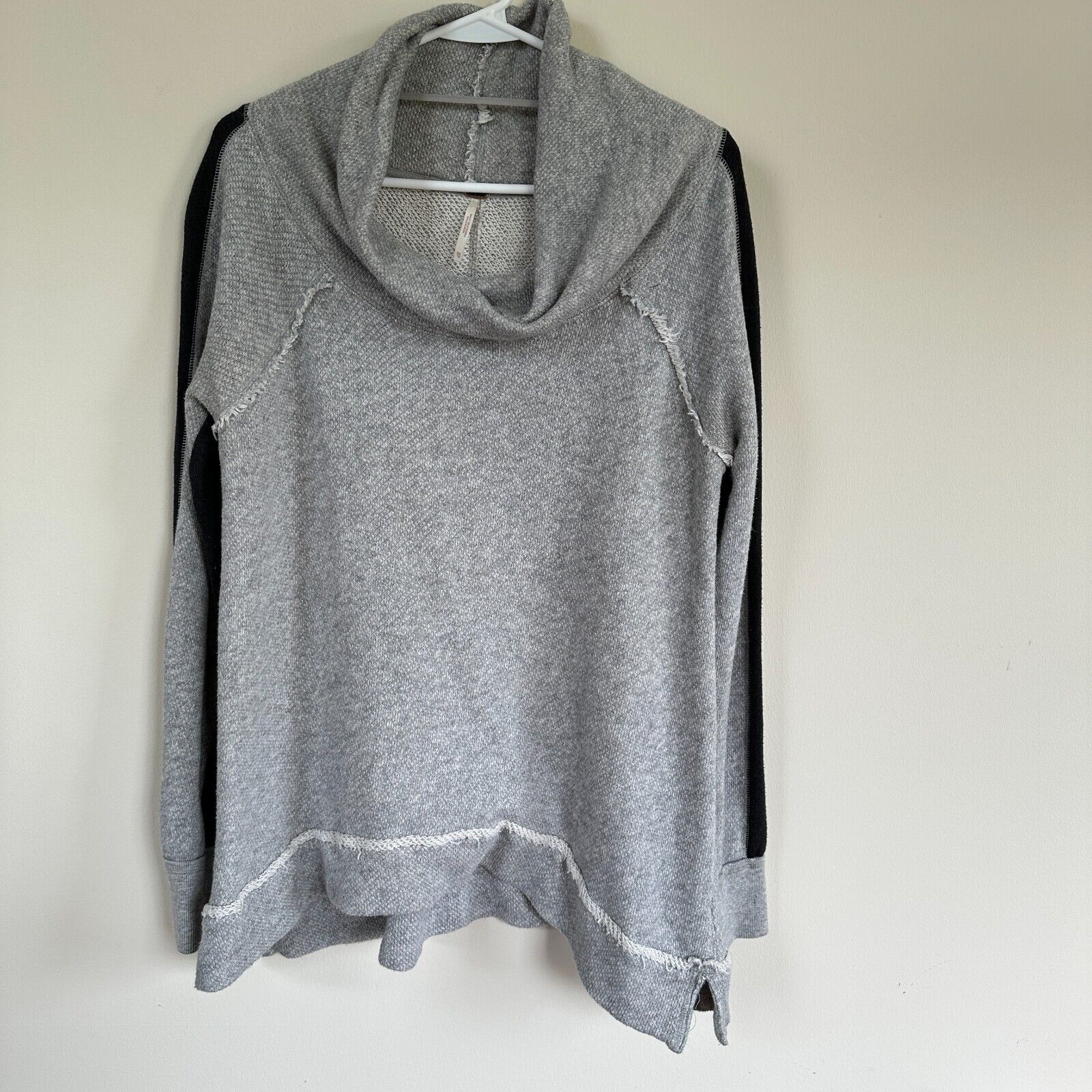 Free People Yo Yo Cowl Neck Sweater Color Block Oversized Pullover Grey Black XS