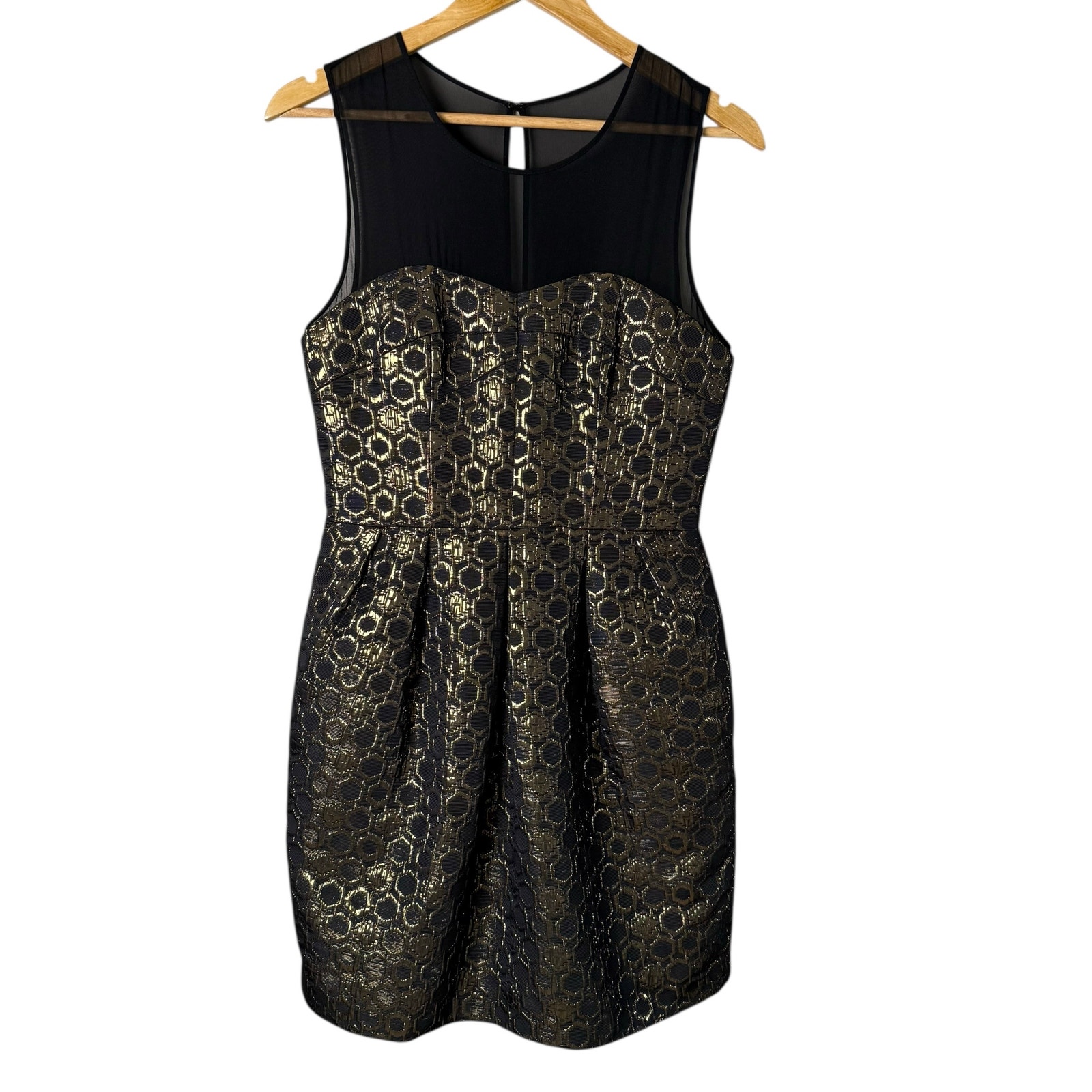 Club Monaco Bria Metallic Gold Honeycomb Mesh Cocktail Dress Sleeveless, Size 6