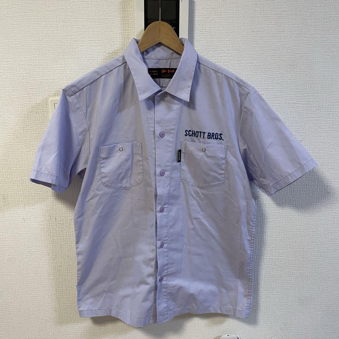 SCHOTT Embroidered Short-Sleeve Shirt, Purple