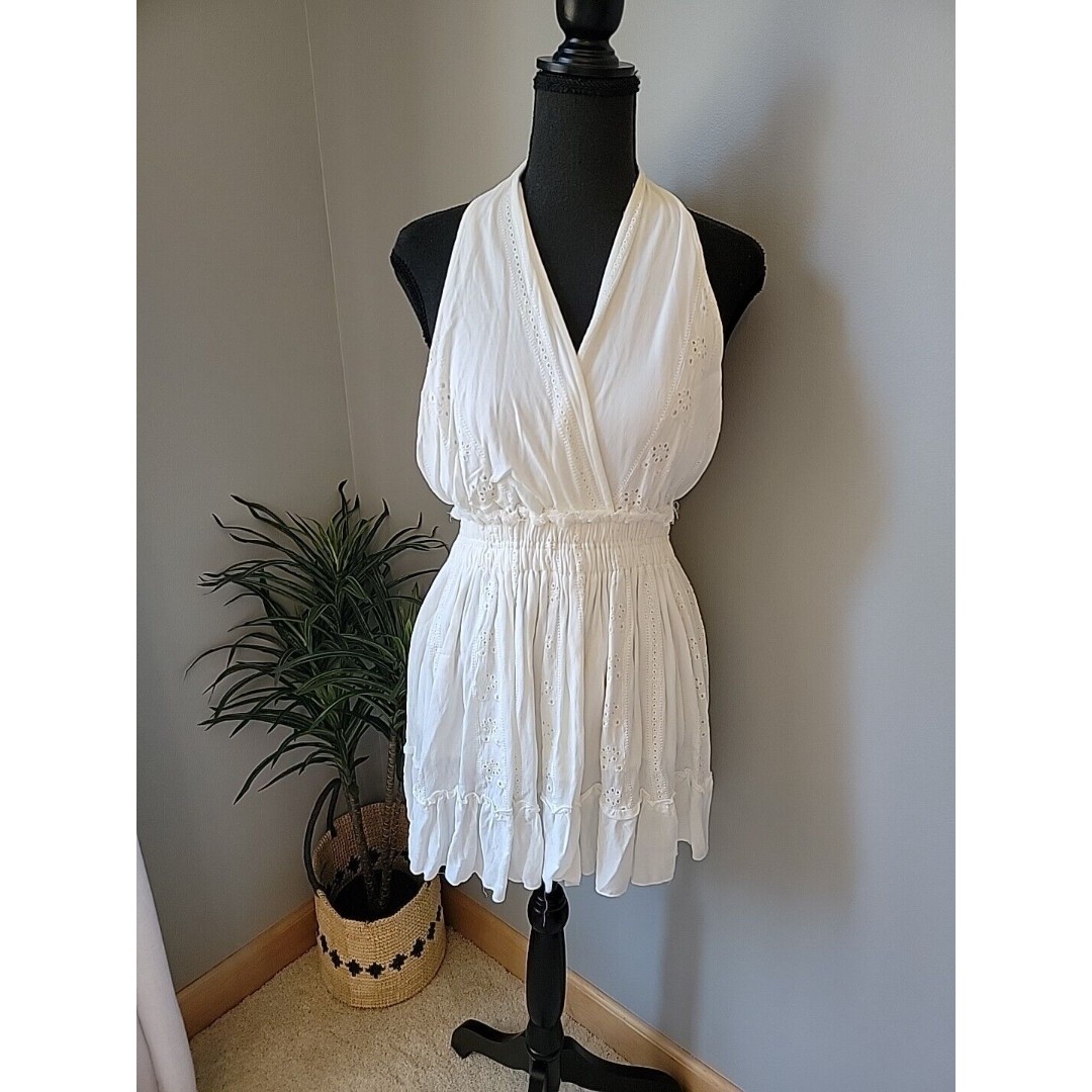 Ocean Drive Beach Boho Summer Dress Swim Suit Cover Size Med White