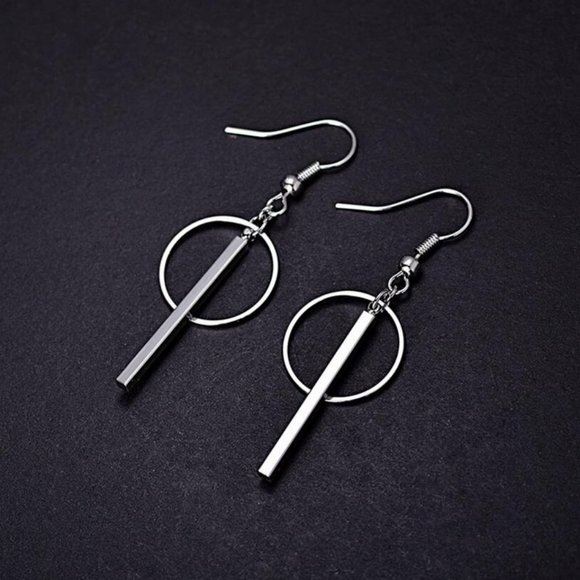 NEW 925 Silver Bar Circle Earrings