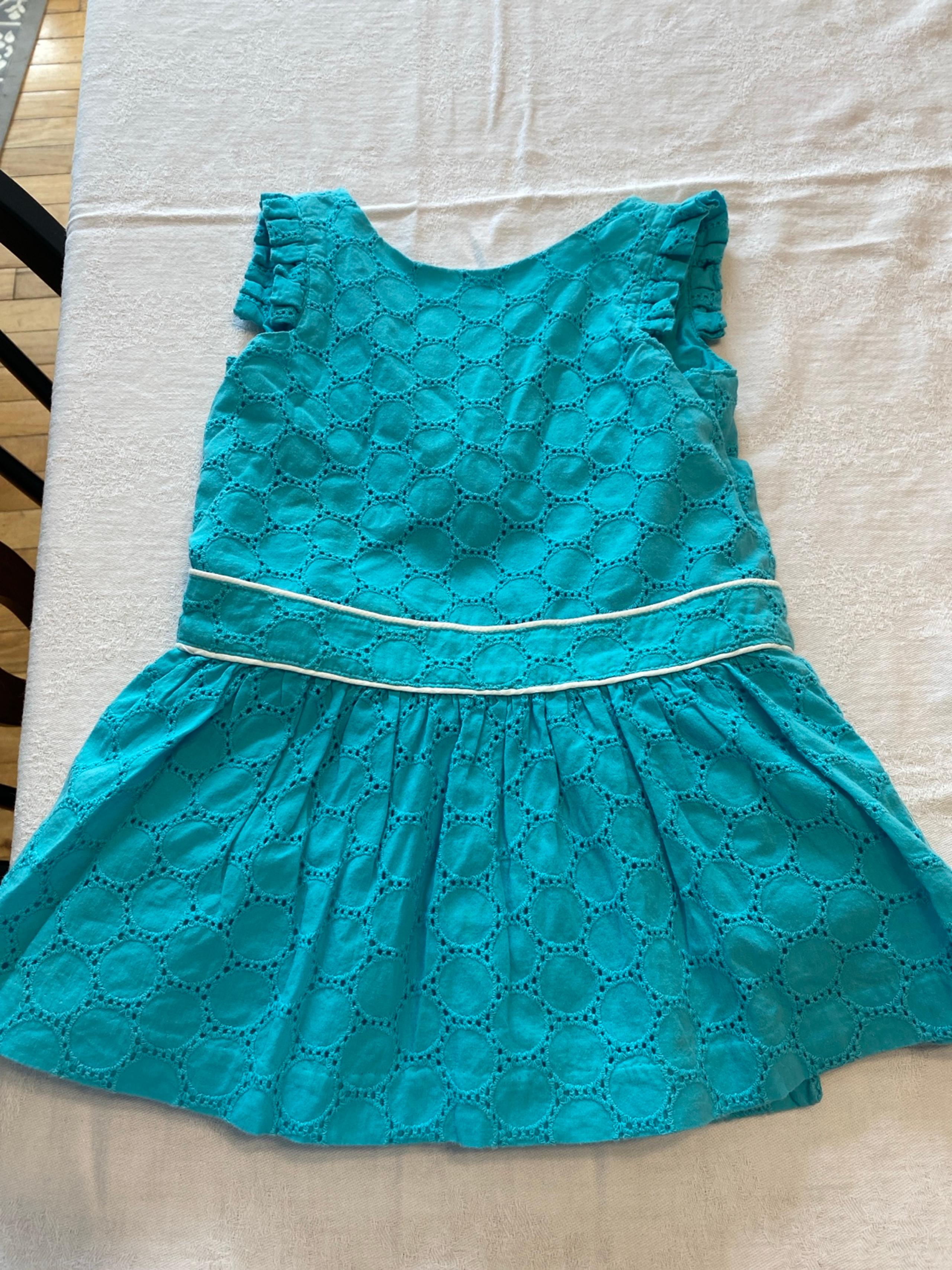 Janie And Jack Girls 18-24 Months Teal Garden Eyelet Dress