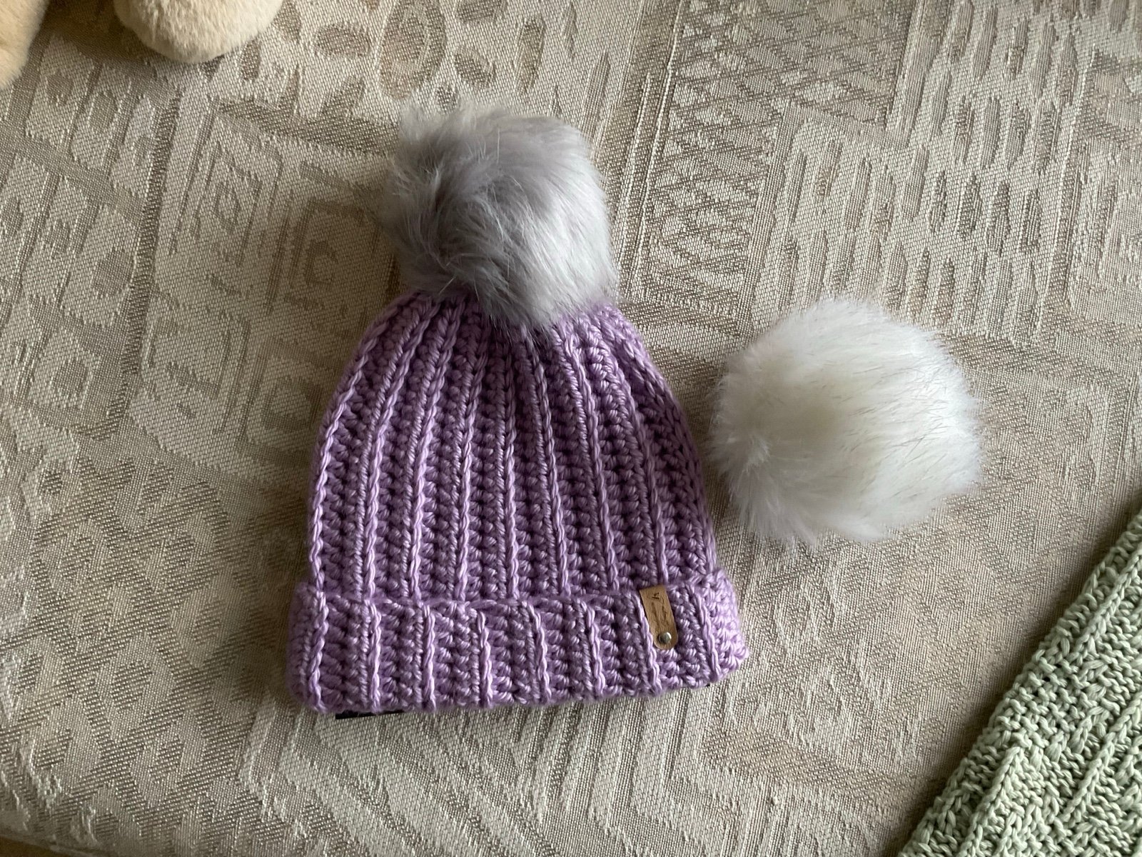 Hand Crocheted Pompom Beanie Winter Hat - Gift Idea