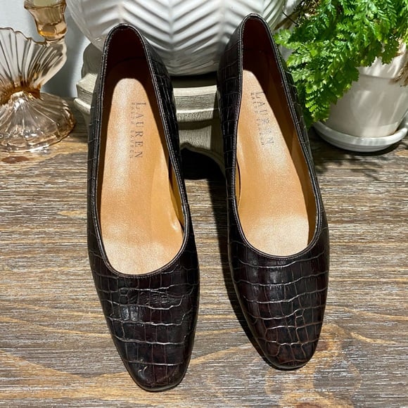LAUREN Ralph Lauren Brown Crocodile Alligator Ballet Flats Shoes Women’s 5.5 B