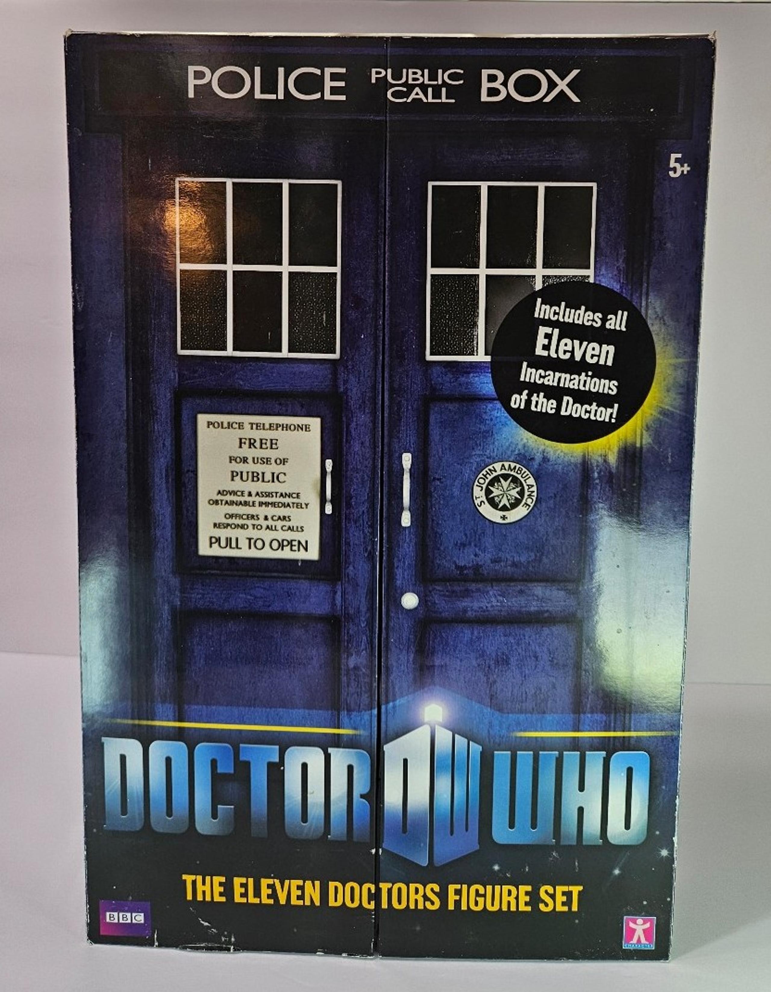 Doctor Who The Eleven Doctor's  5" Figure Set:Police Public Call Box Set NIB BBC